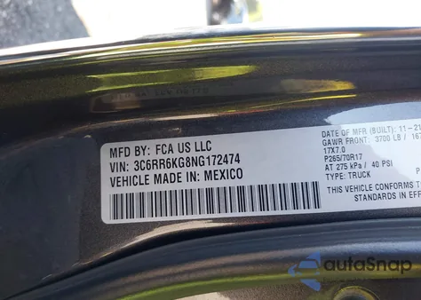 2022 Ram 1500 Classic Tradesman 4X2 5'7 Box из США, поврежденный, VIN 3C6RR6KG8NG172474